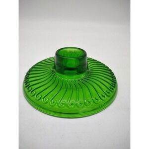 Green Depression Glass Candlestick Holder Swirl Design 6 inch Diameter
